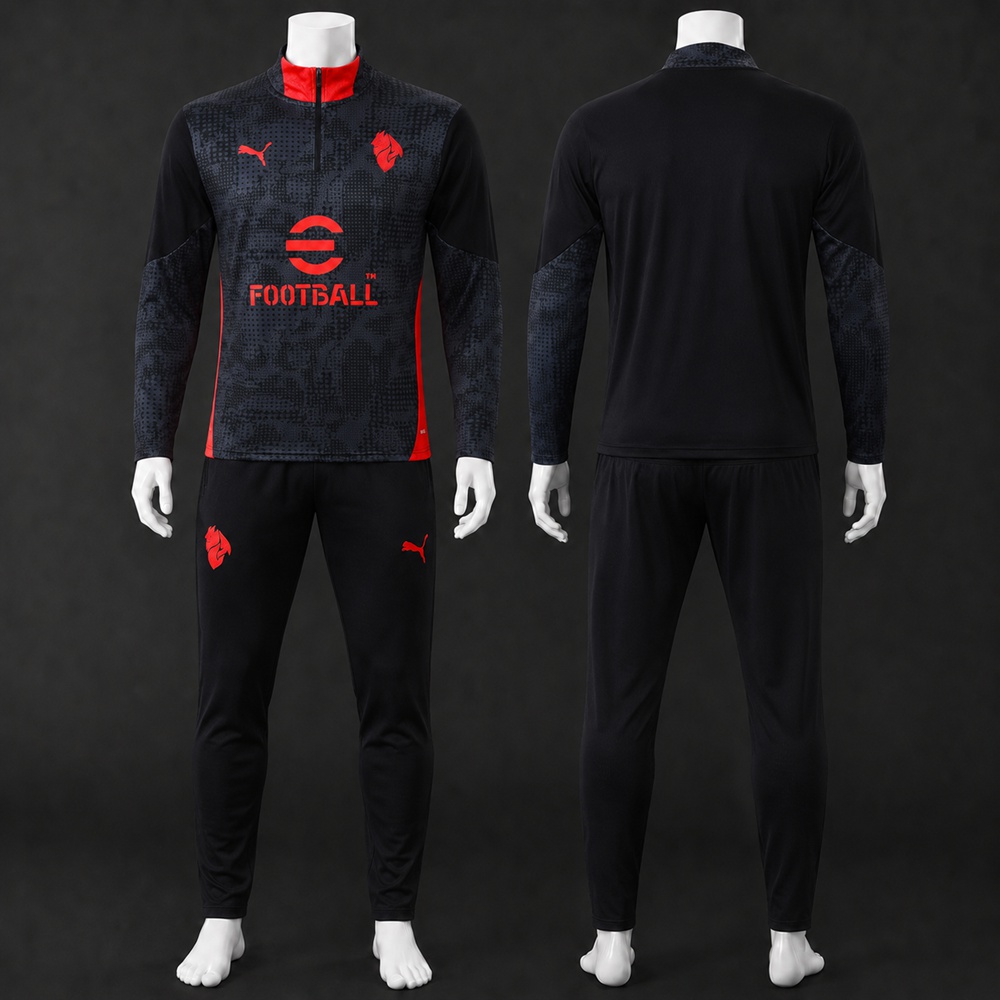 AC Milan 25/26 Dark Grey Printed Black Half Zip Tracksuit