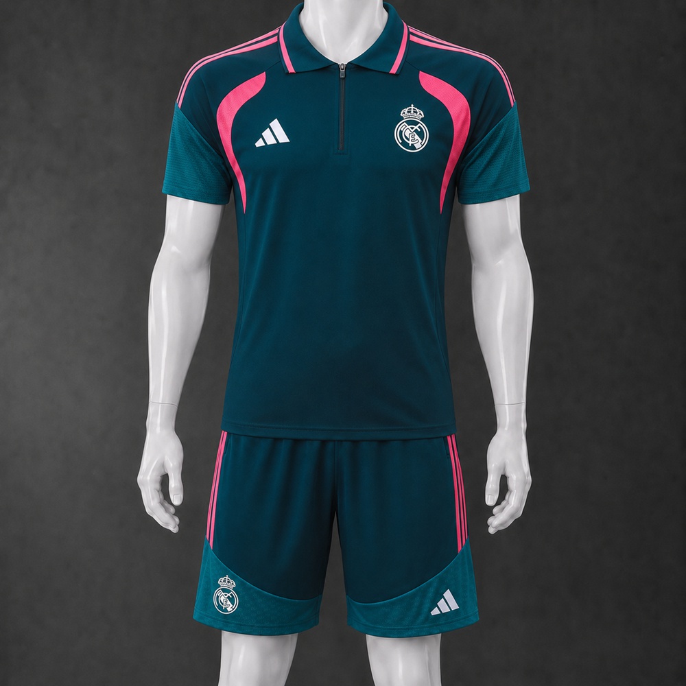 Real Madrid 26/27 Teal Pink Polo Short Sleeve Short Set