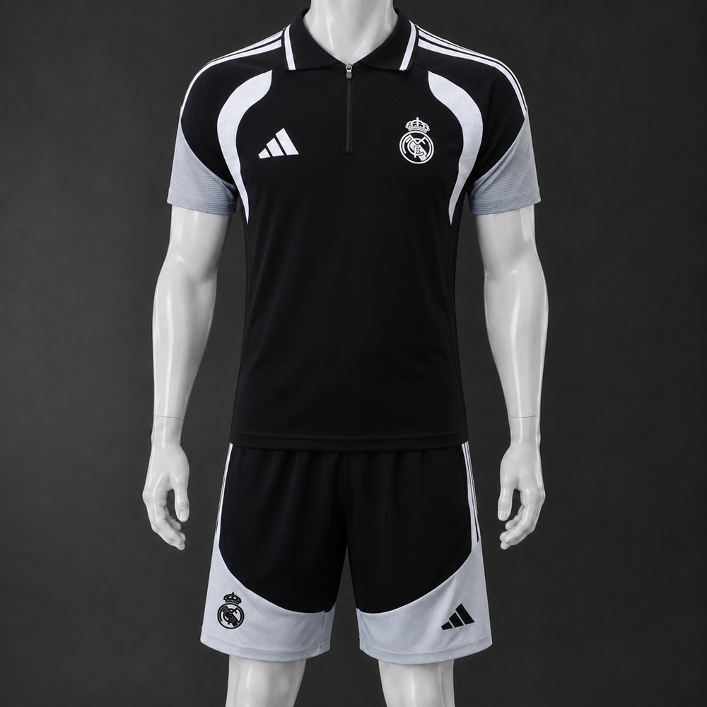 Real Madrid 26/27 Black Gray Polo Short Sleeve Short Set