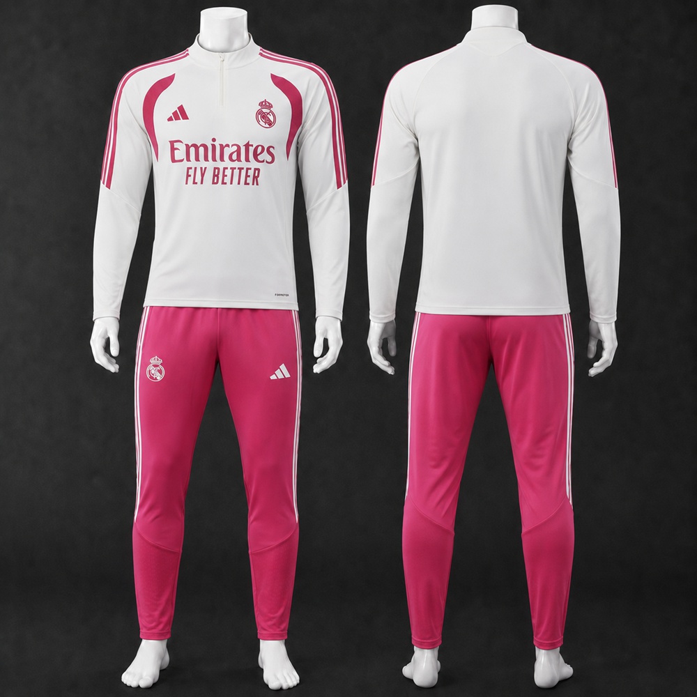 Real Madrid 26/27 White Pink Half Zip Tracksuit