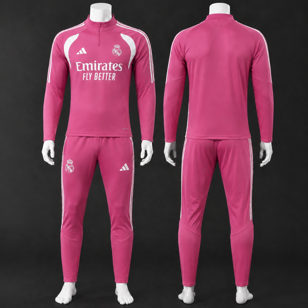 Real Madrid 26/27 Pink White Half Zip Tracksuit