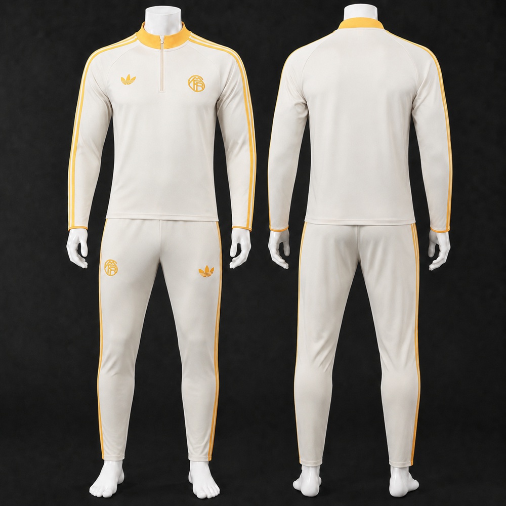 Real Madrid 26/27 Off‑White Yellow Retro Half Zip Tracksuit