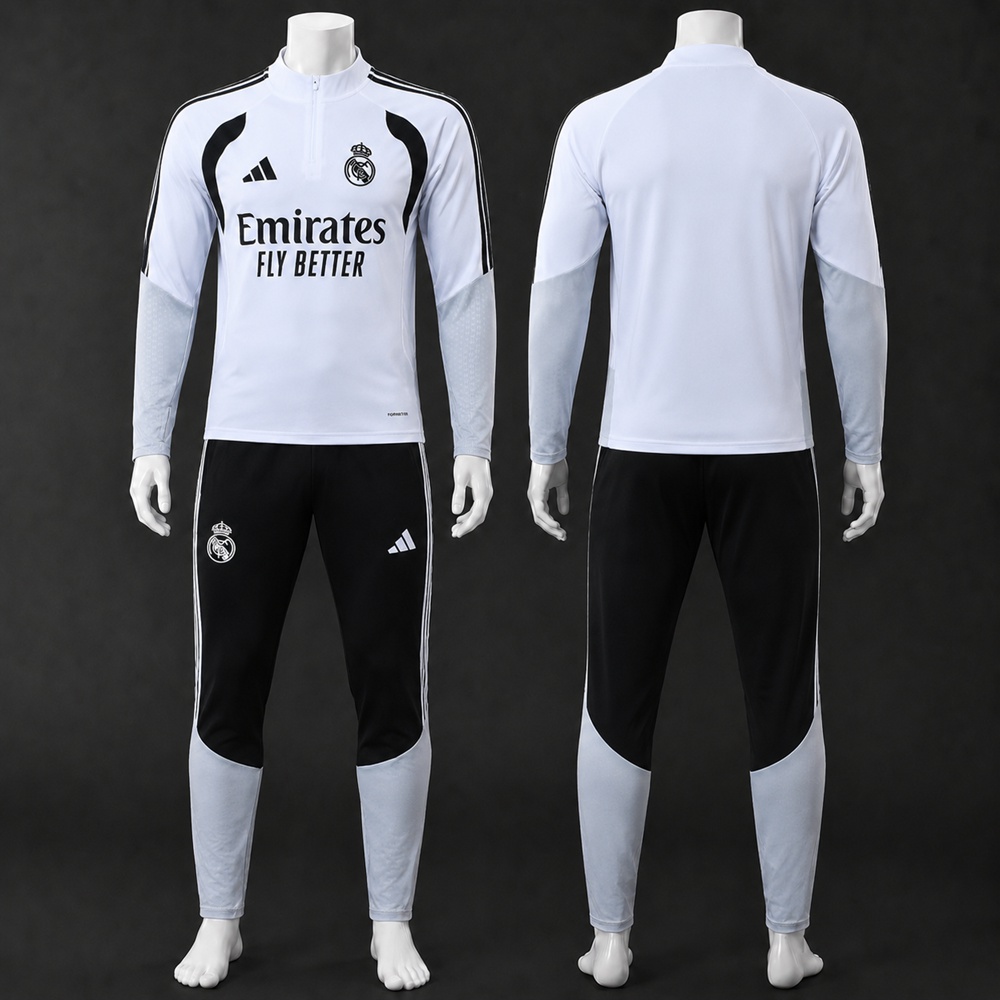 Real Madrid 26/27 White Light Grey Half Zip Tracksuit