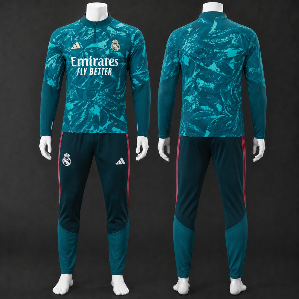 Real Madrid 26/27 Teal Printed Half Zip Tracksuit