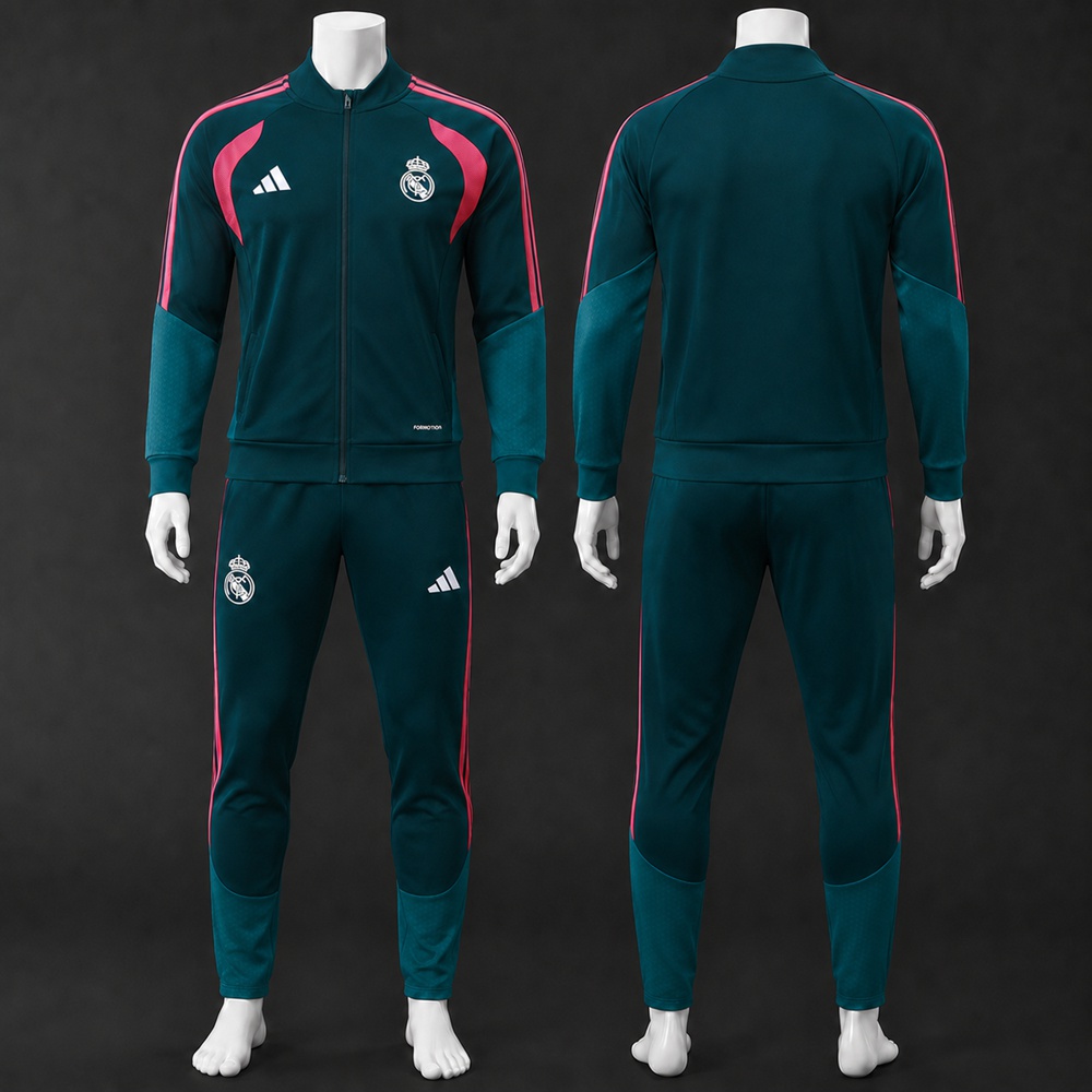 Real Madrid 26/27 Dark Teal and Pink Jacket Kit