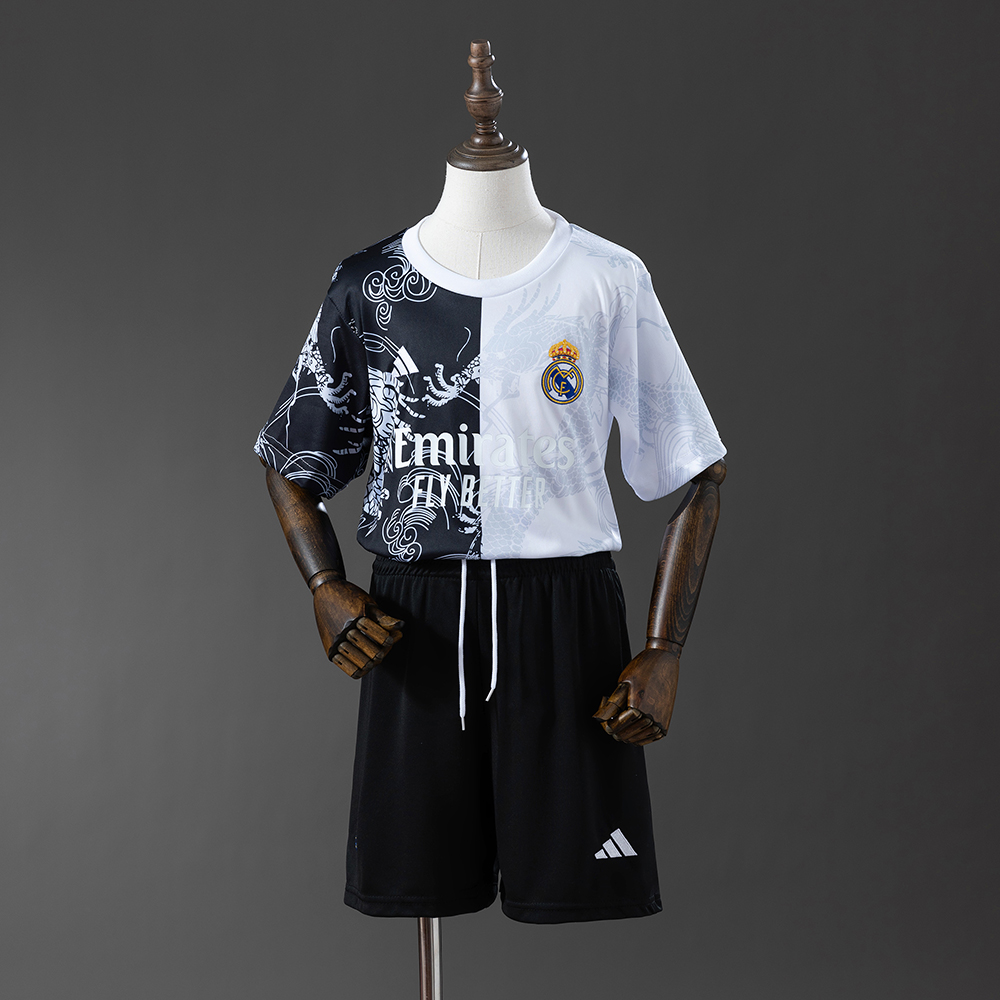 Real Madrid 25/26 Black and White Dragon-Special Edition kids kit Jersey
