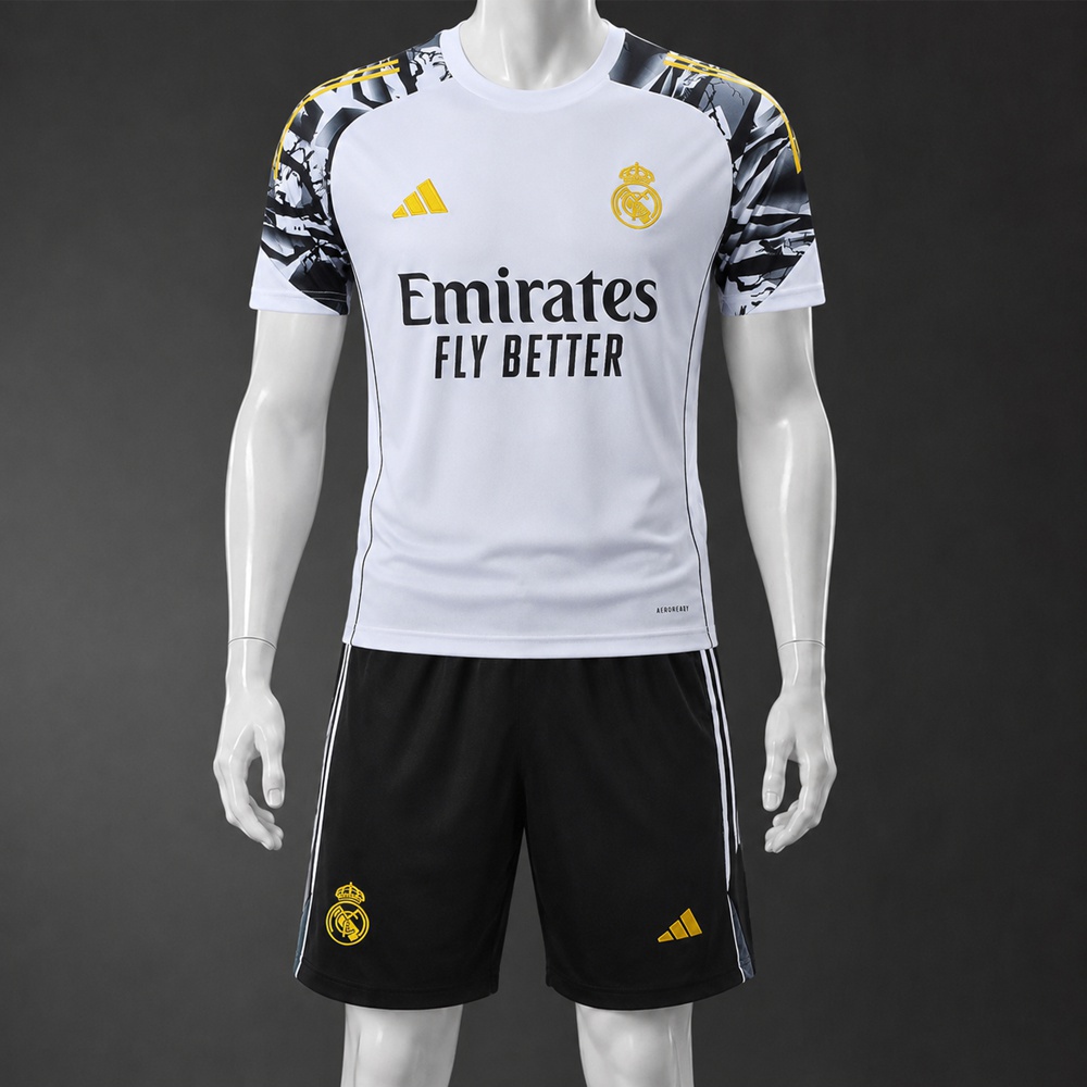 Real Madrid 25/26 White Black Short Sleeve Short Set