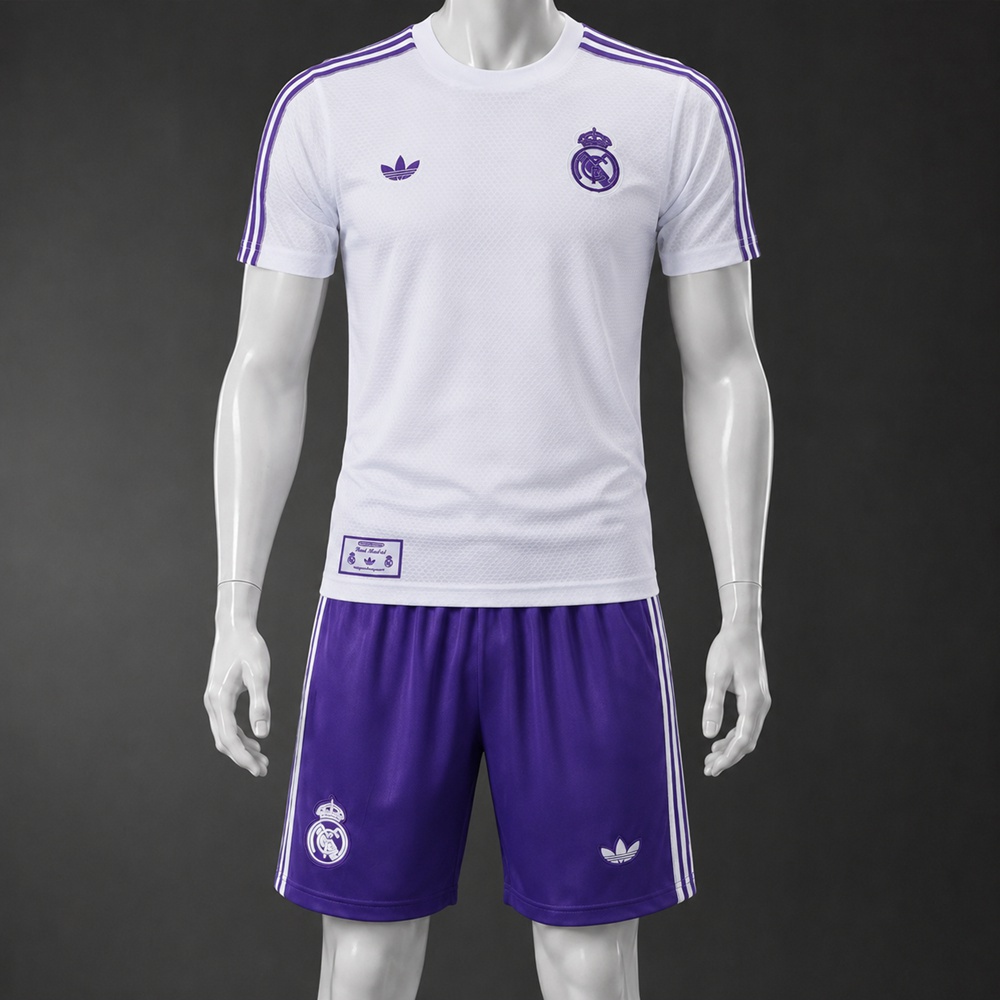 Real Madrid 25/26 White Purple Short Sleeve Short Set