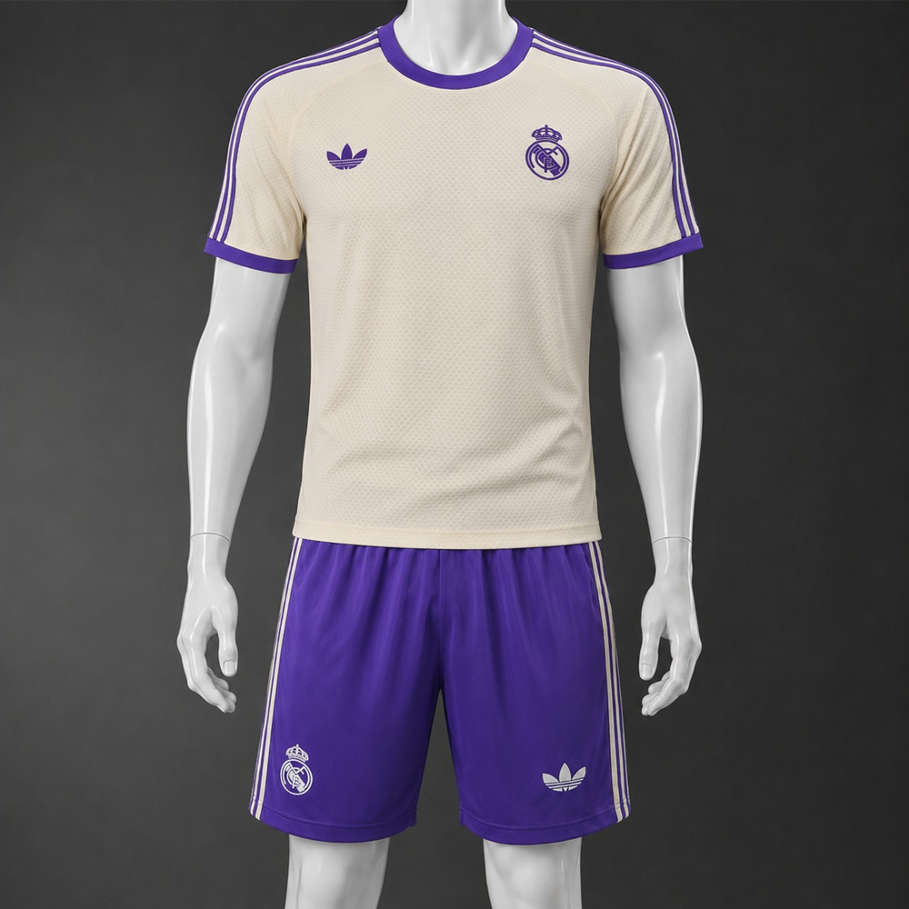 Real Madrid 25/26 Cream Purple Short Sleeve Short Set