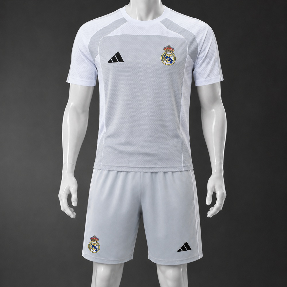 Real Madrid 25/26 White Gray Short Sleeve Short Set