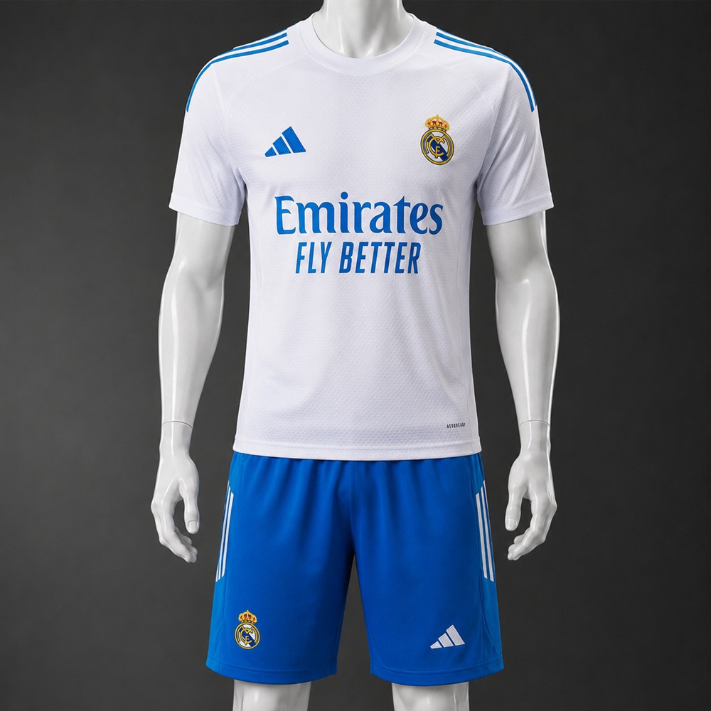 Real Madrid 25/26 White Blue Short Sleeve Short Set