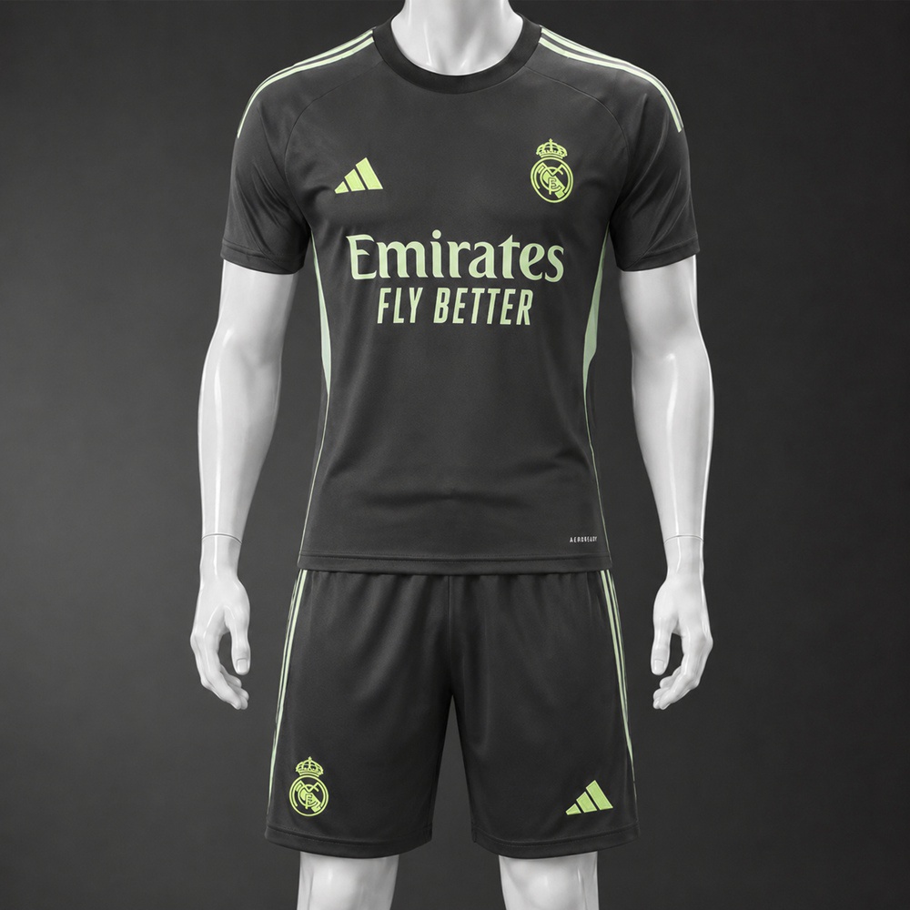 Real Madrid 25/26 Black Light Green Short Sleeve Short Set