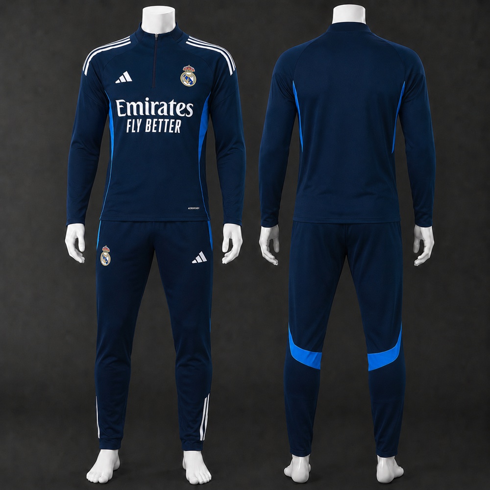 Real Madrid 25/26 Navy Blue Half Zip Tracksuit