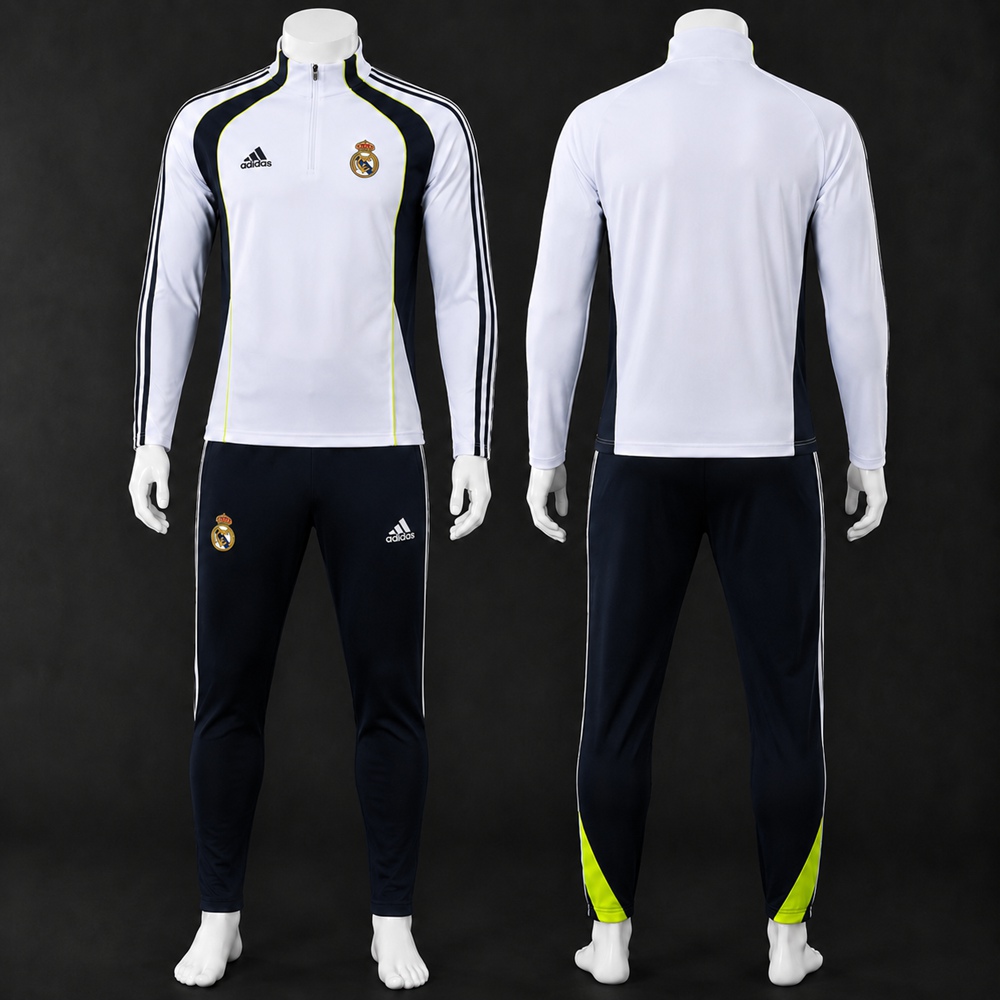 Real Madrid 25/26 White Navy Half Zip Tracksuit