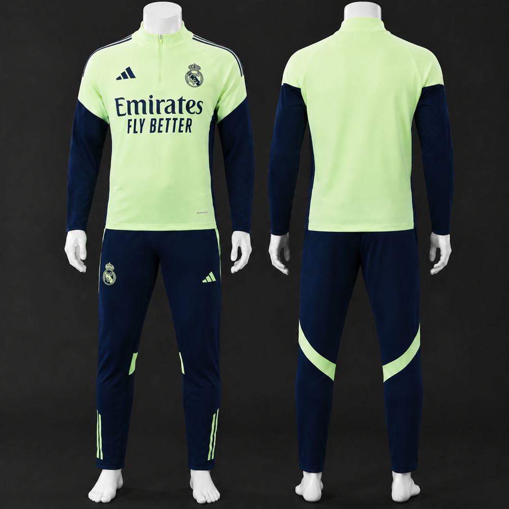 Real Madrid 25/26 Neon Green Navy Half Zip Tracksuit