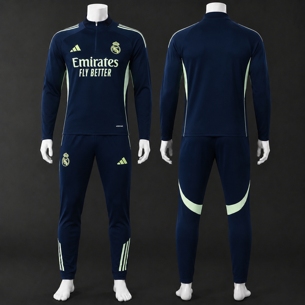 Real Madrid 25/26 Navy Green Half Zip Tracksuit