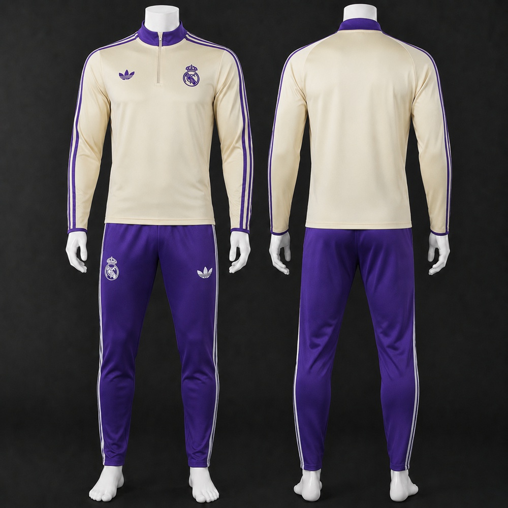 Real Madrid 25/26 Cream Purple Half Zip Tracksuit