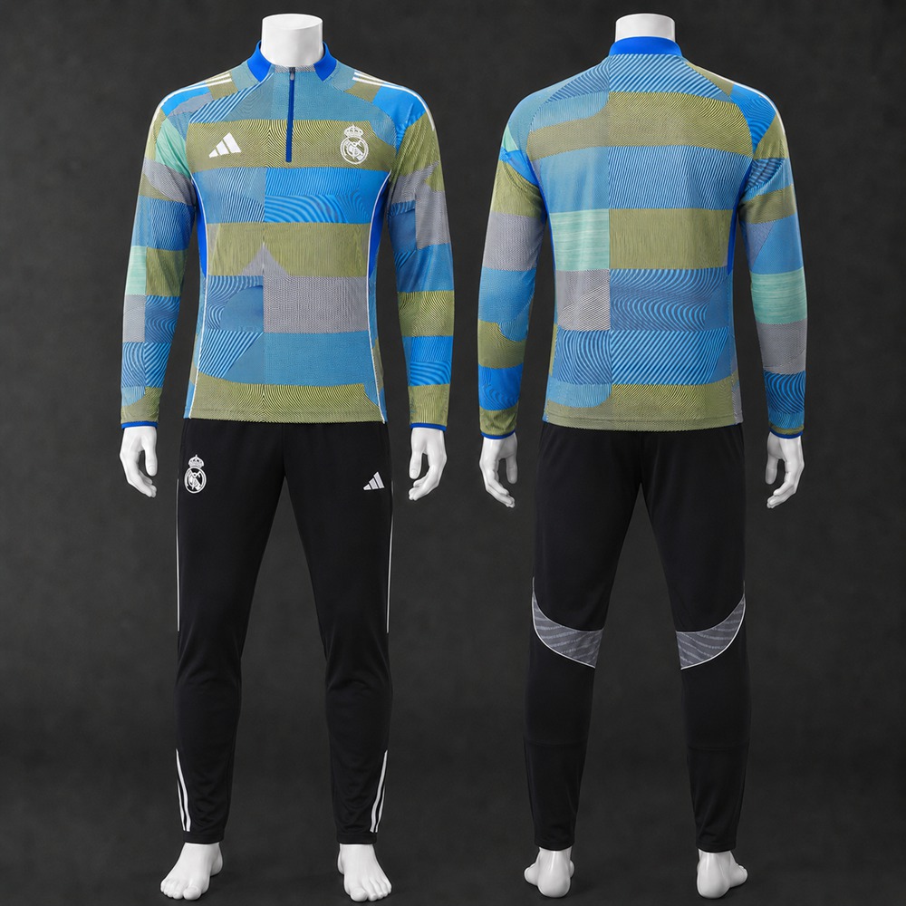 Real Madrid 25/26 Blue Black Grey Half Zip Tracksuit