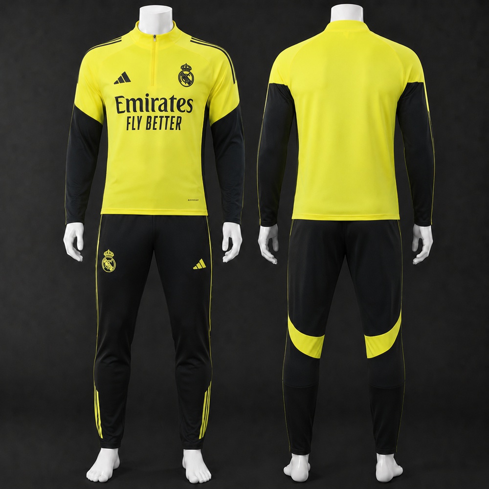Real Madrid 25/26 Yellow Black Half Zip Tracksuit