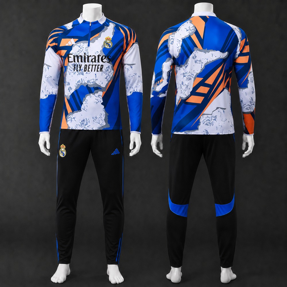 Real Madrid 25/26 Blue Orange Half Zip Tracksuit