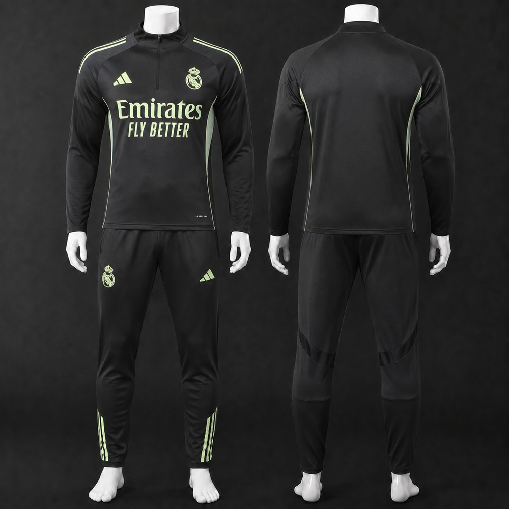 Real Madrid 25/26 Black Green Half Zip Tracksuit