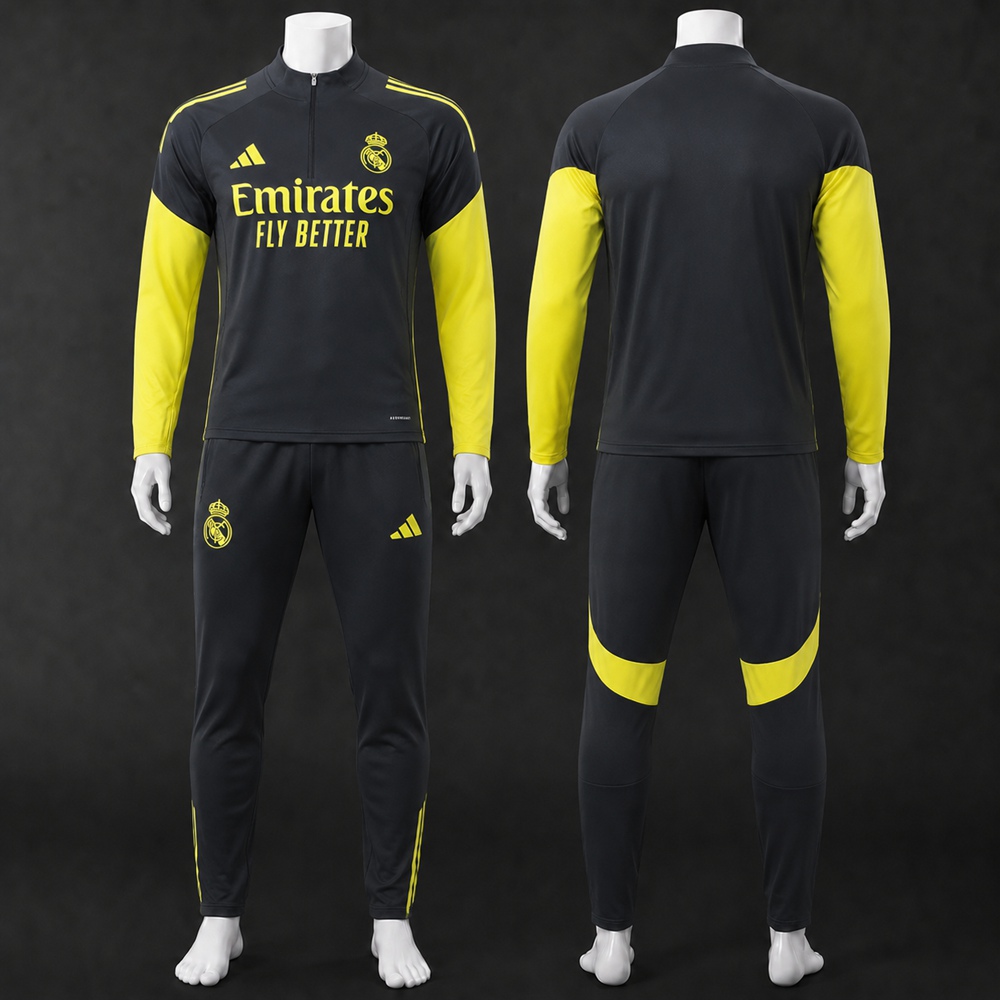 Real Madrid 25/26 Black Yellow Half Zip Tracksuit
