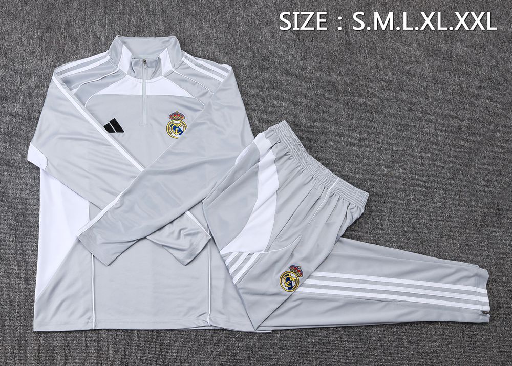 Real Madrid 25/26 Light Grey White Half Zip Tracksuit Foto 2
