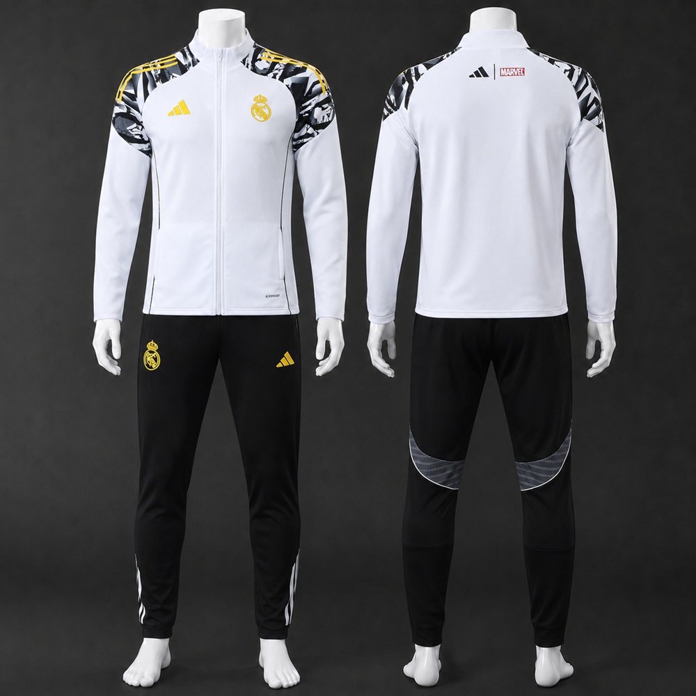 Real Madrid 25/26 White Black Soccer Jacket Kit Set