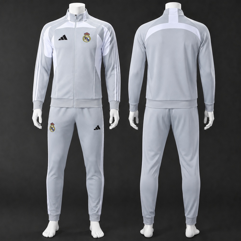 Real Madrid 25/26 Light Gray Soccer Jacket Kit Set