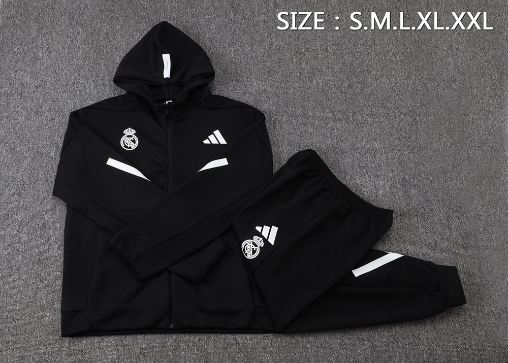 Real Madrid 25/26 Black White Hooded Jacket Long Pants Tracksuit Set Foto 2