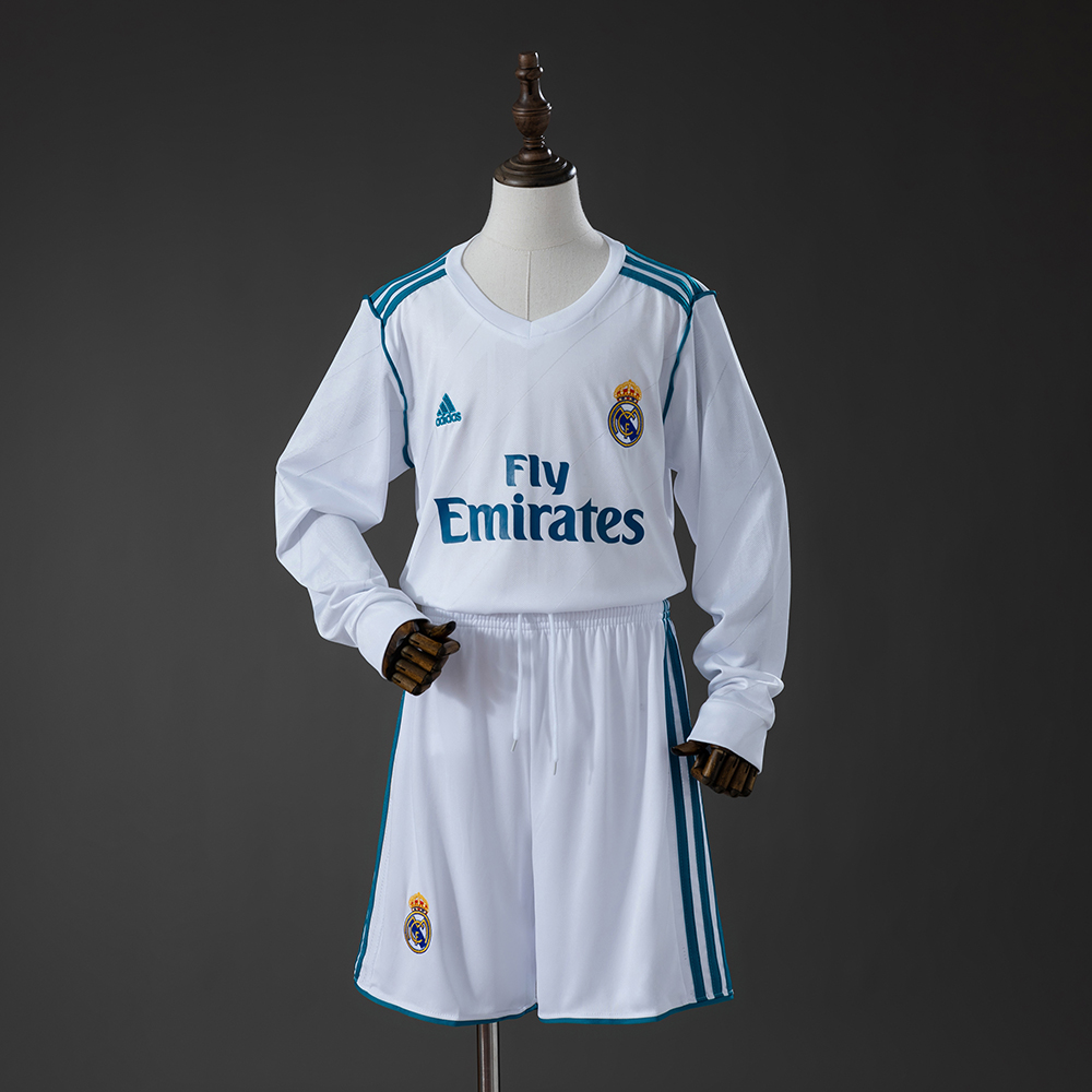 Real Madrid 17/18 Home Retro Long Sleeve Kids Kit Jersey
