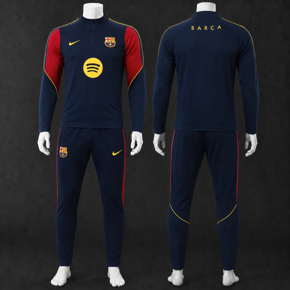 Barcelona 26/27 Navy Red Yellow Half Zip Tracksuit
