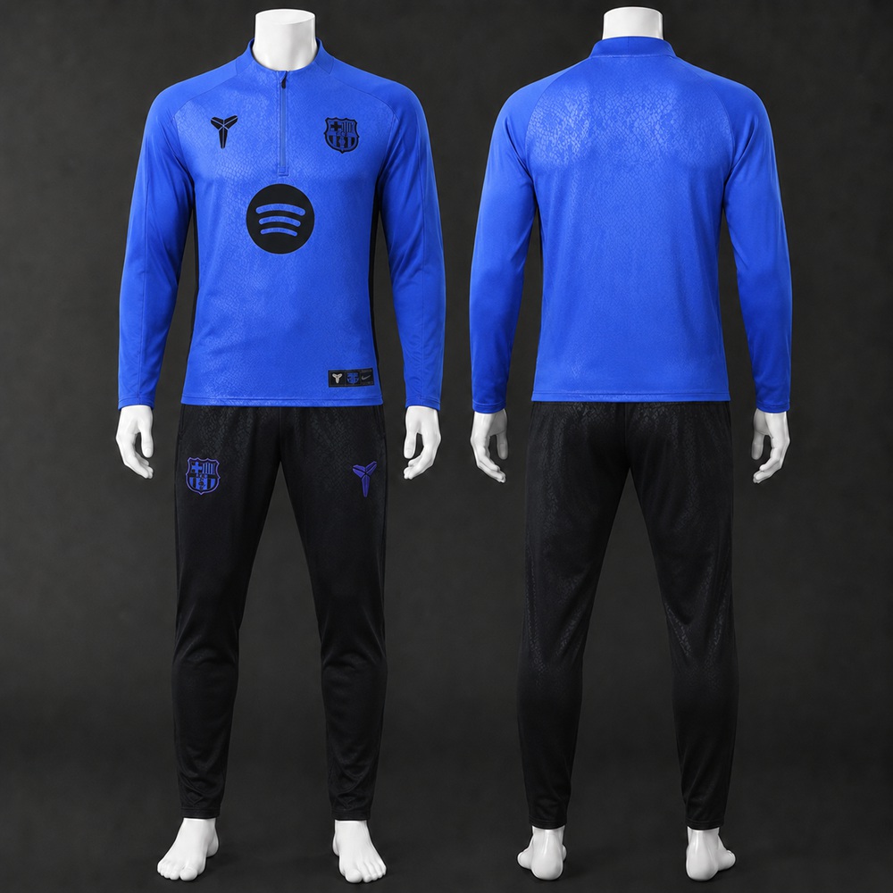 Barcelona 25/26 Blue Printed Black Half Zip Tracksuit