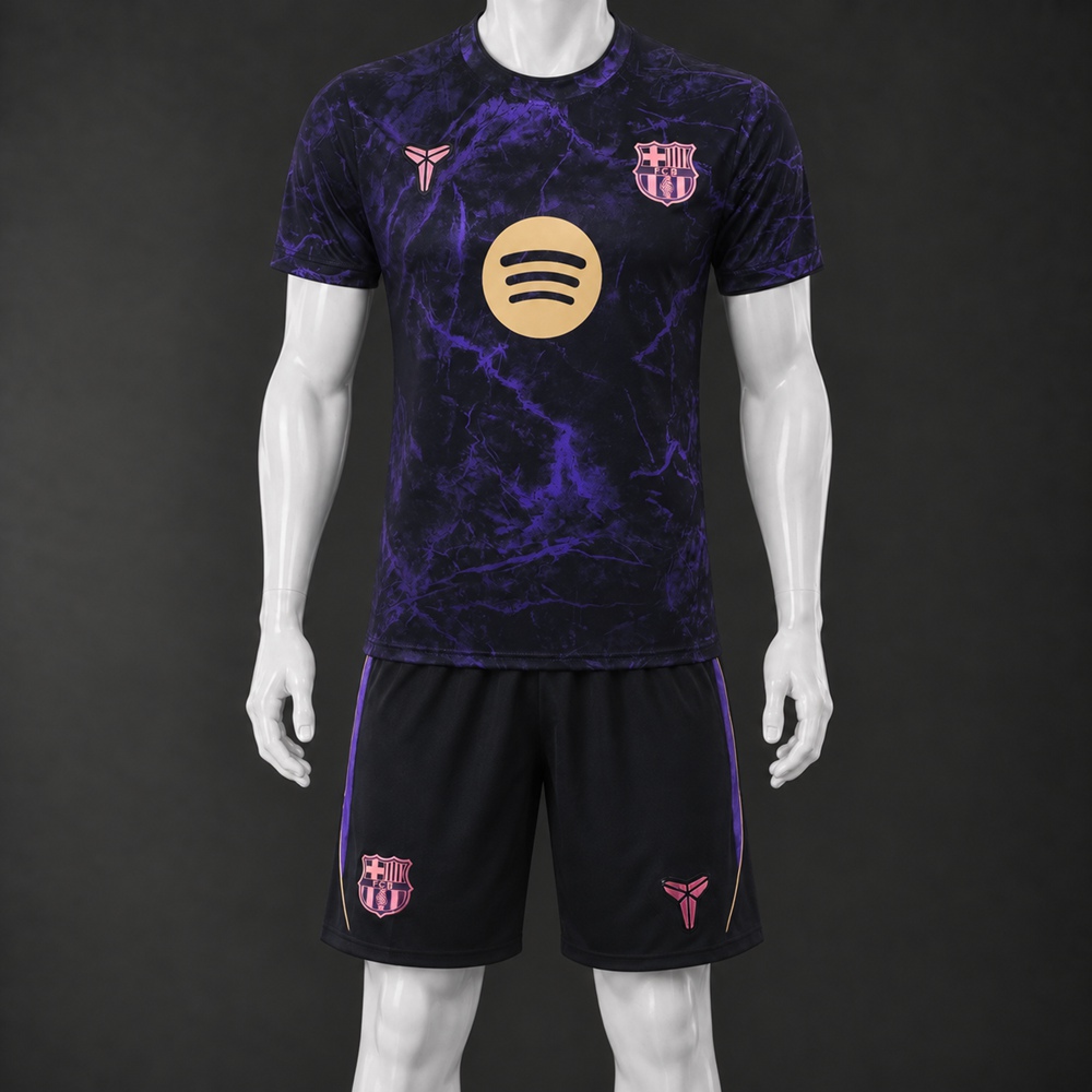 Barcelona 26/27 Black Purple Short-Sleeve Shorts Set