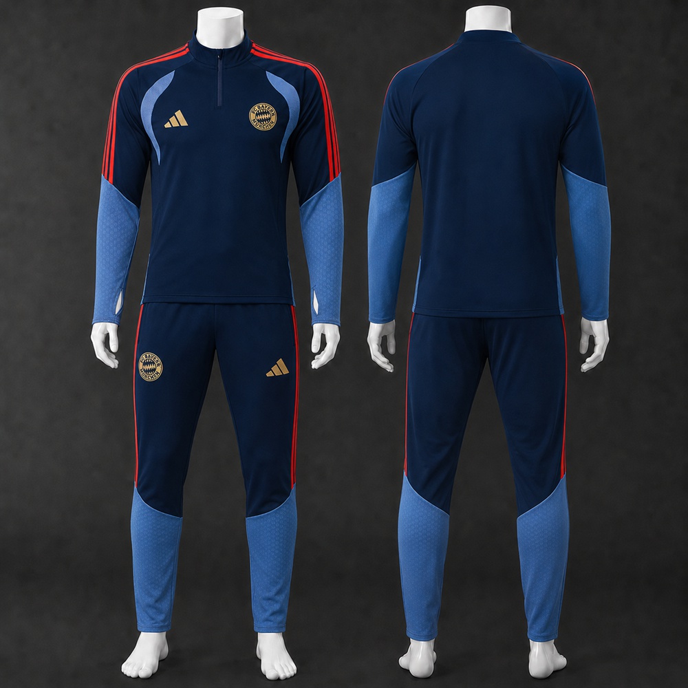 Bayern Munich 26/27 Navy Light Blue Half Zip Tracksuit