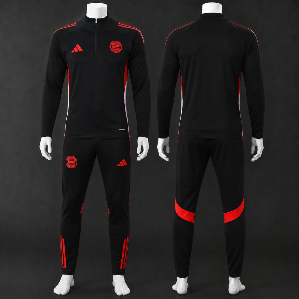 Bayern Munich 25/26 Black Red Half Zip Tracksuit