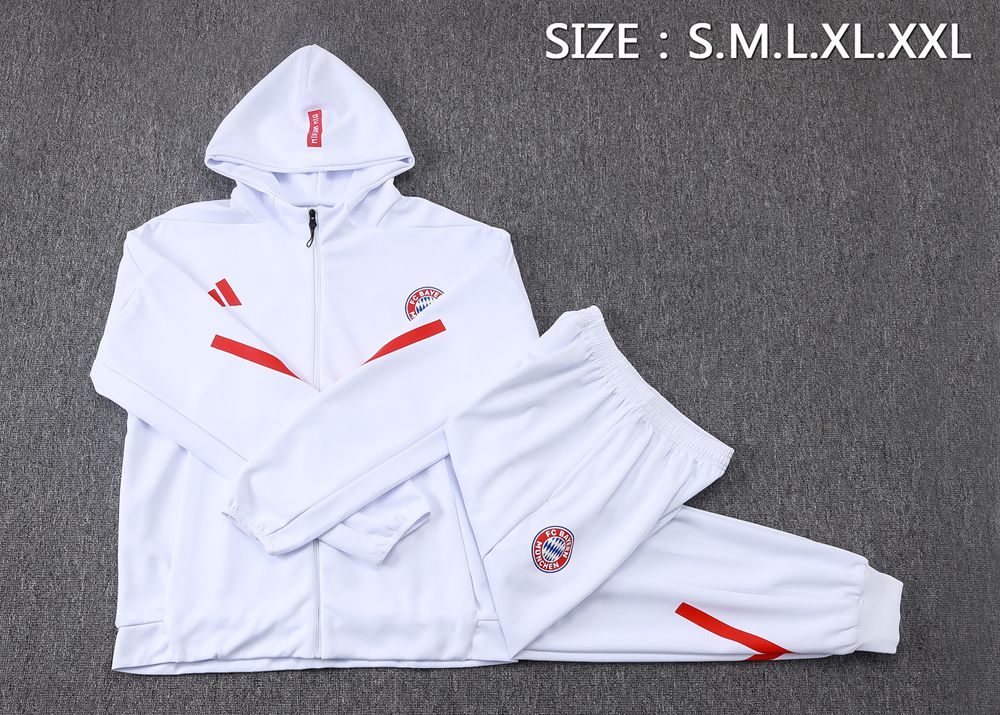 Bayern Munich 25/26 White Red Hooded Jacket Long Pants Tracksuit Set Foto 2