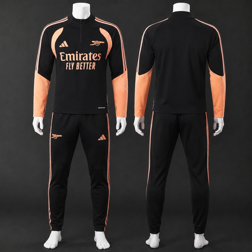 Arsenal 26/27 Black Peach Orange Half Zip Tracksuit