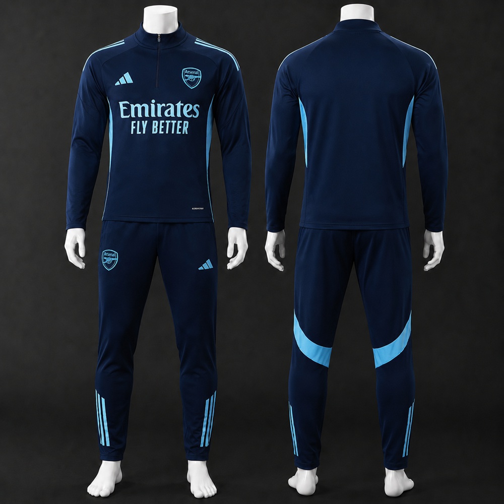 Arsenal 25/26 Navy Blue Cyan Half Zip Tracksuit1