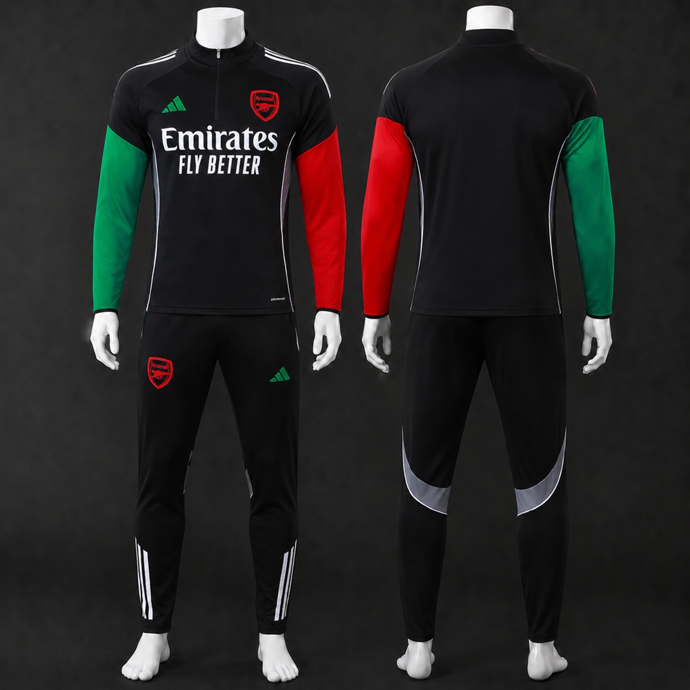 Arsenal 25/26 Black Red Green Half Zip Tracksuit
