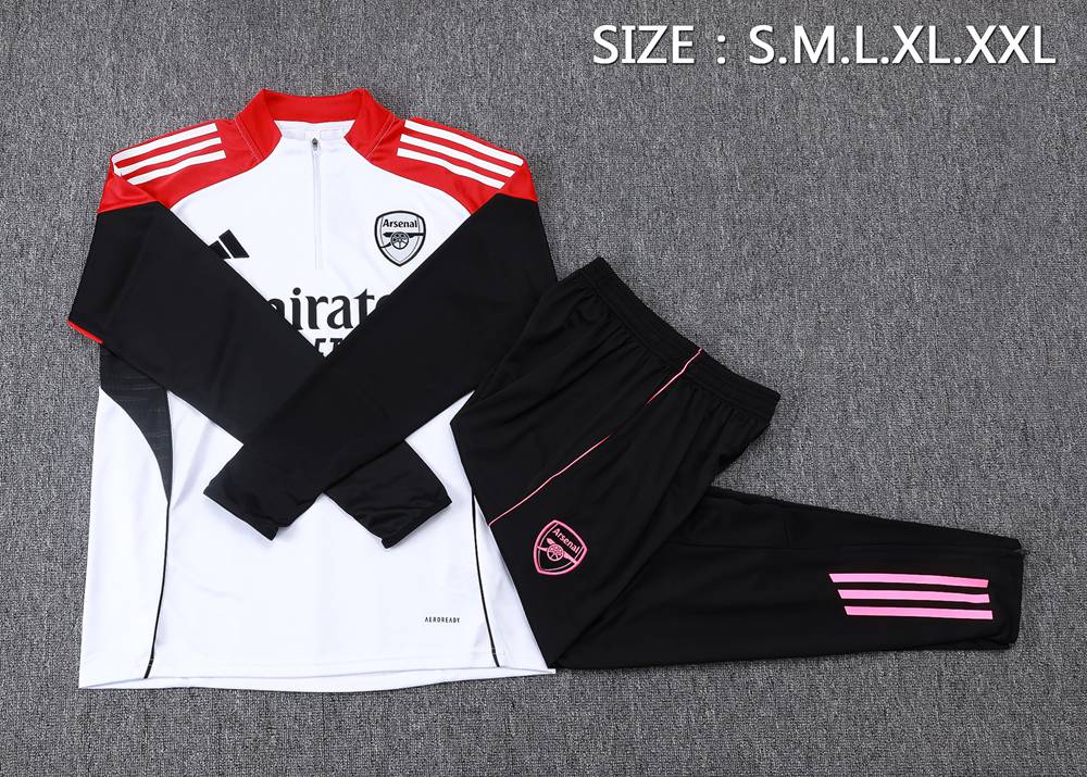 Arsenal 25/26 White Red Black Pink Half Zip Tracksuit Foto 2