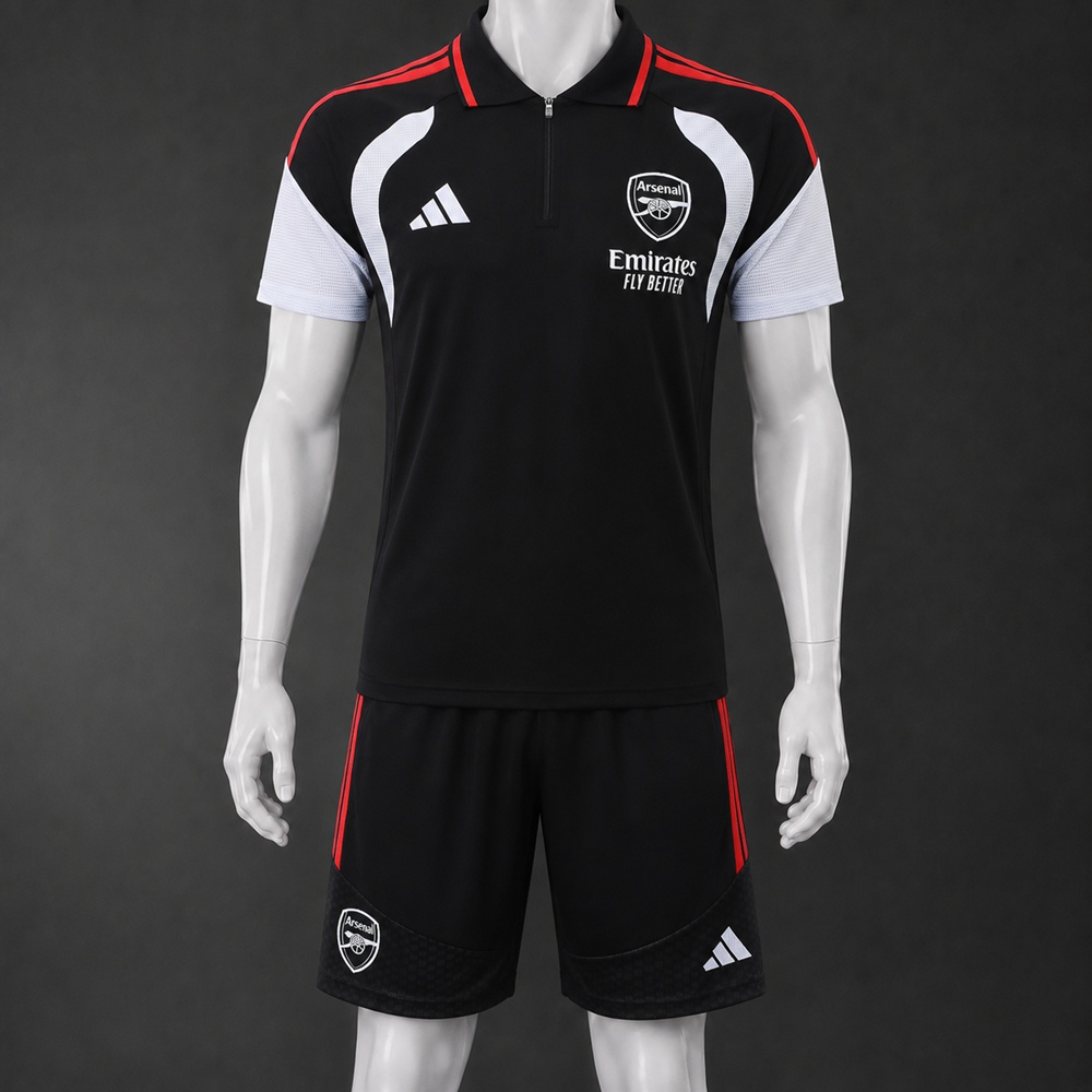 Arsenal 26/27 Black White Polo Short Sleeve Short Set