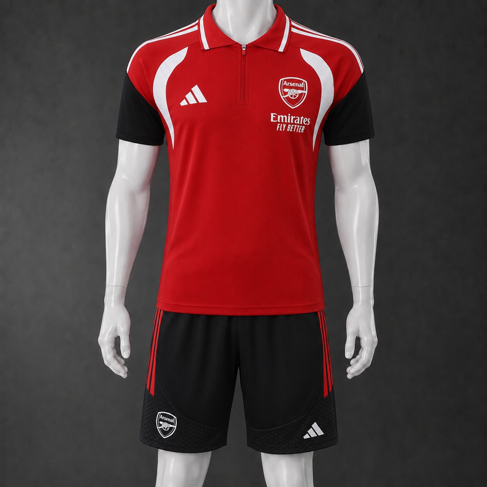 Arsenal 26/27 Red Black Polo Short Sleeve Short Set