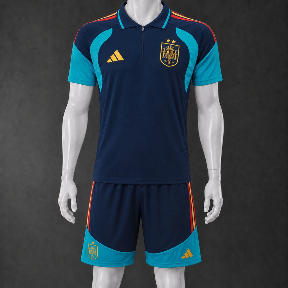 Spain 2 stars 26/27 Navy Cyan Polo Short Sleeve Short Set