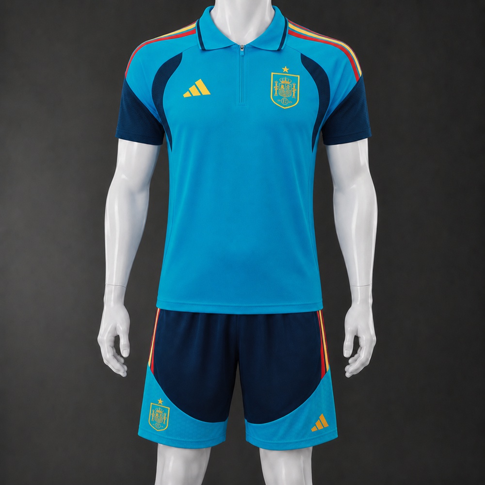 Spain 26/27 Light Blue Navy Polo Short Sleeve Short Set