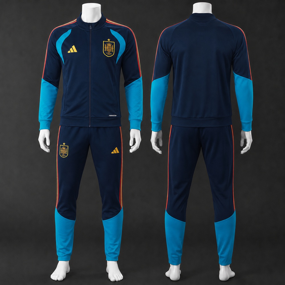 Spain 26/27 Navy Blue Cyan Color-Block Jacket Kit