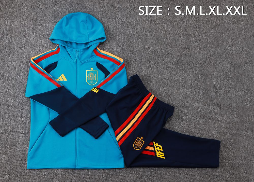 Spain 26/27 Cyan Navy Hooded Jacket Long Pants Tracksuit Set Foto 2