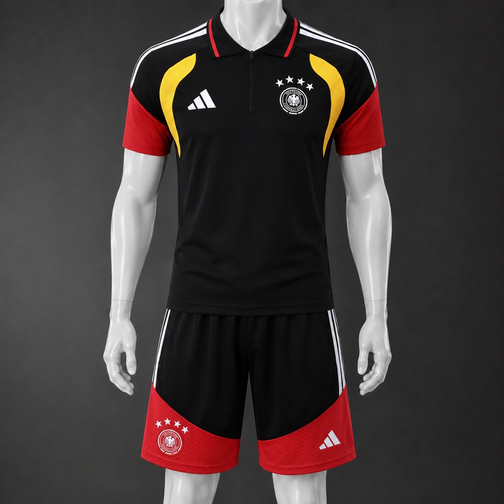 Germany 26/27 Black Red Polo Short Sleeve Short Set