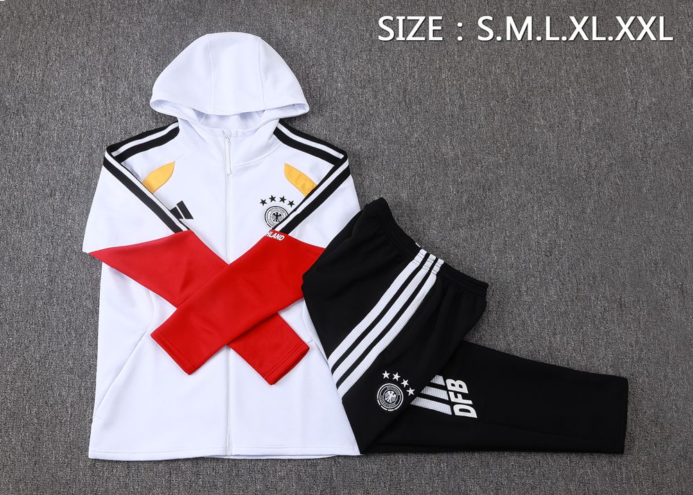 Germany 26/27 White Red Hooded Jacket Long Pants Tracksuit Set Foto 2