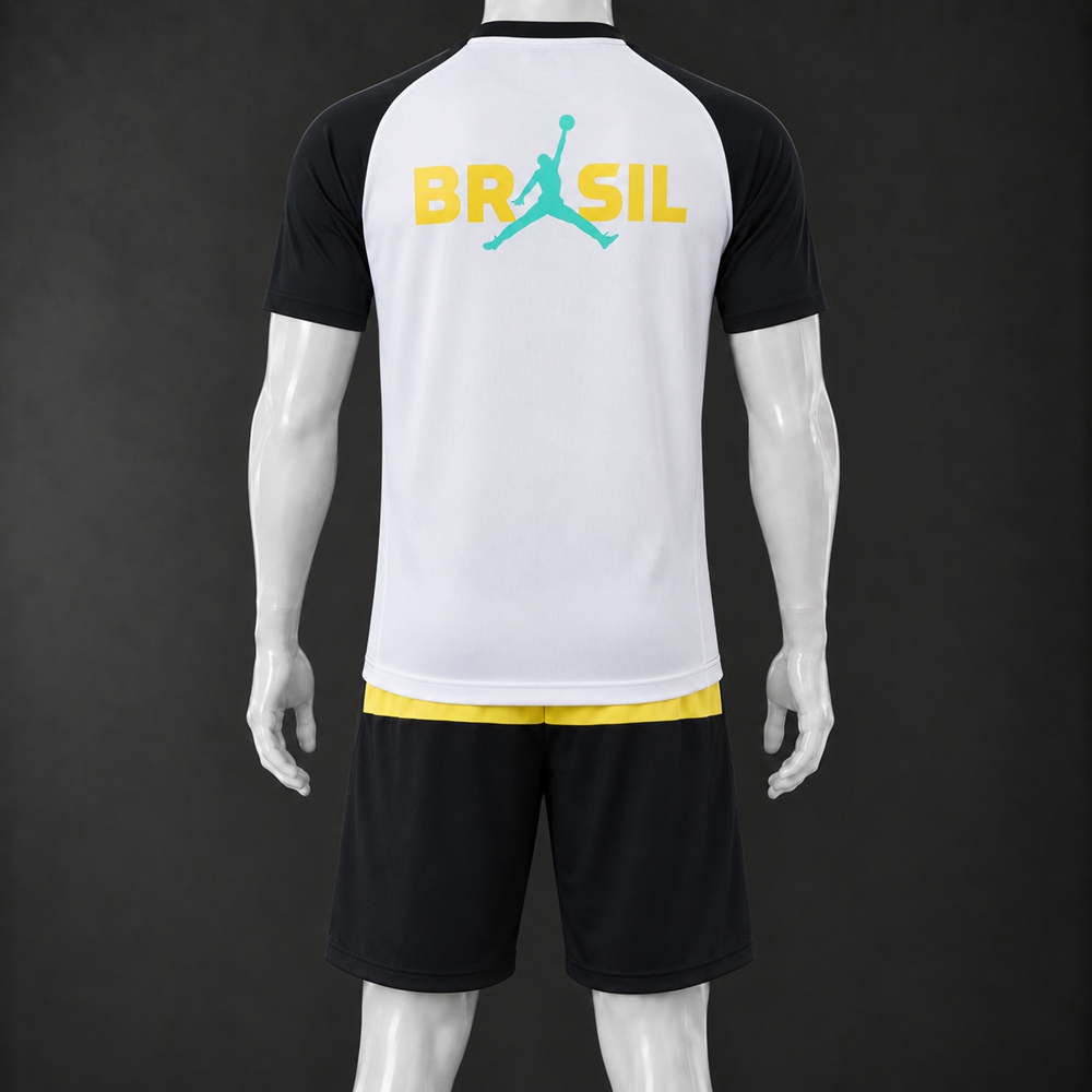 Brazil 26/27 White Black Yellow Short-Sleeve Shorts Set Foto 2